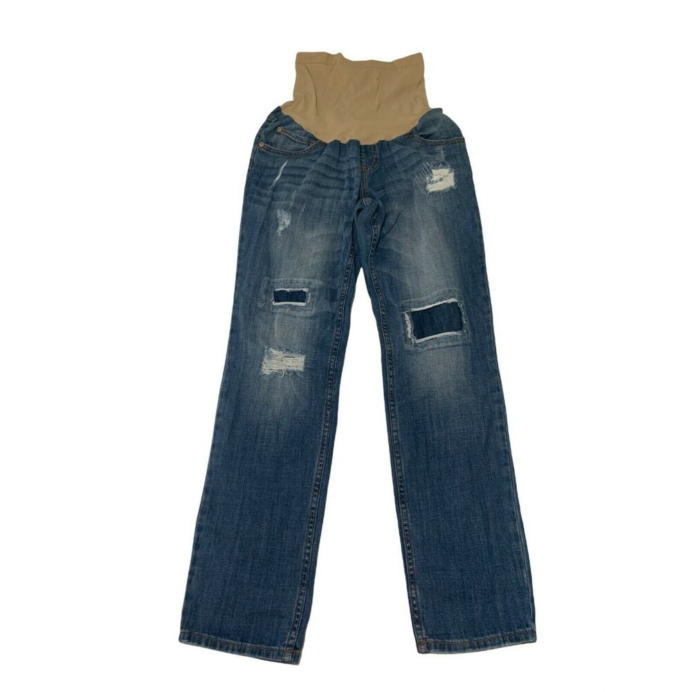Indigo Womens Blue Maternity Jeans Small Blue Stretch Denim Ripped Destructed